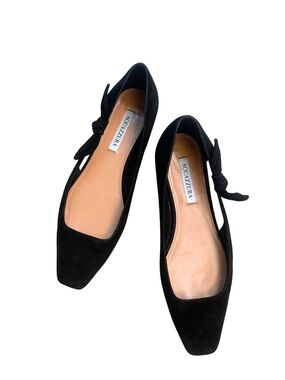 Aquazzura Black Suede Bow Tie Ballerina Flats 40 US 10 Minimalist Capsule Luxe